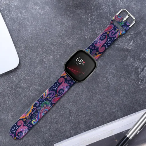 Miniatura 7 de Correas de reloj de dibujos animados con estampado floral compatibles con Fitbit Versa 4/Versa 3/Fitbit Sense 2/Sense Band de silicona suave
