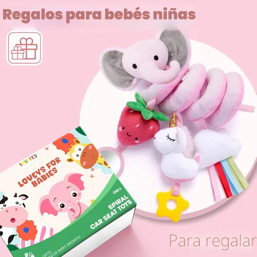 Miniatura 8 de Juguetes de asiento de coche en espiral para bebés niñas de 0 a 6 meses, lindo elefante rosa fresa, regalo perfecto para recién nacidos, artículos