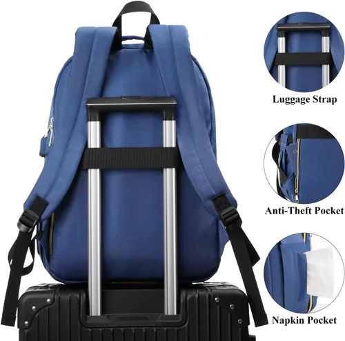 Miniatura 5 de YAMTION Mochila para mujer, mochila para laptop de 15.6 pulgadas para mujer, mochila USB para negocios, trabajo, oficina, universidad, azul oscuro