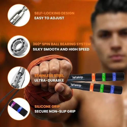 Miniatura 3 de Cuerda de saltar de velocidad para CrossFit y boxeo, cuerda de saltar ajustable y autobloqueante segura para hombres y mujeres, asas de aluminio