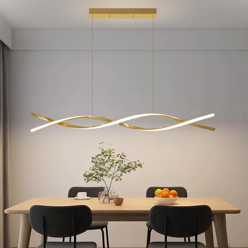 Miniatura 9 de Lámpara colgante, lámpara colgante lineal LED regulable, lámpara colgante fija, lámpara de araña LED moderna curvada, lámparas de araña para comedor