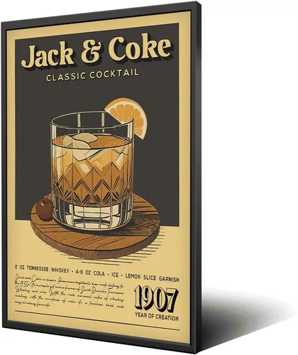 Póster de cóctel vintage de Jack&Coke, decoración retro para pared, lienzo para cocina, hogar, bar, carrito, club, dormitorio, decoración estética