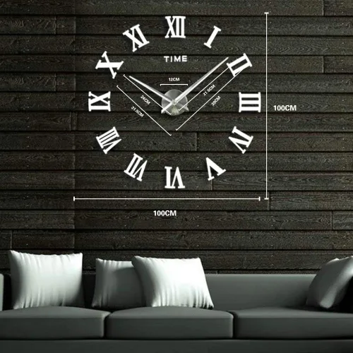 Miniatura 5 de Timelike - Reloj de pared, 3D, bricolaje, 1M, moderno, sin marco, grande, kit para reloj de pared 3D, bricolaje, para sala de estar, recámara. Plata