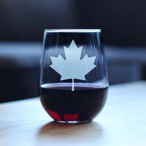Miniatura 2 de Bevvee Copa de vino sin tallo de hoja de arce de Canadá, regalos y decoración de la bandera canadiense para mujeres y hombres, vasos grandes de 17