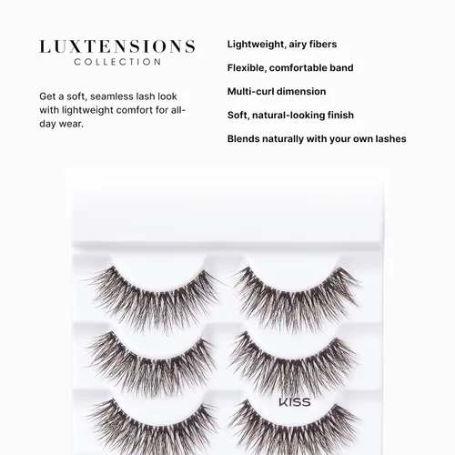 Miniatura 8 de KISS - Pestañas postizas de la colección LuXtensions Lash Couture, tecnología de pestañas planas, banda de pestañas súper delgada, fibras