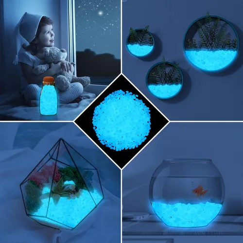 Miniatura 4 de 300 piezas de piedras que brillan en la oscuridad, guijarros luminosos, piedras luminosas para exteriores para pecera, jardín, patio, acuario