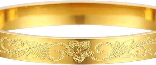 Miniatura 2 de Pulsera de acero inoxidable para mujer con flor de la vida grabada en oro, Acero inoxidable, No es una piedra preciosa