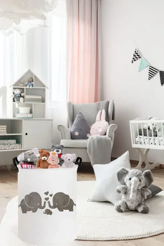 Miniatura 3 de ESSME - Cesta de almacenamiento grande, de tela con asas, plegable, para la ropa, el hogar, como regalo, organizador de juguetes Amor elefante