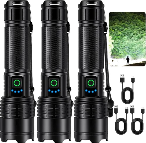 Kmivo Linterna LED Recargable de Alto Lúmenes - 99,000lm Linterna Brillante y Potente con 5 Modos, Linterna de Mano Impermeable para el Hogar,