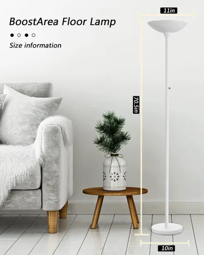 Miniatura 7 de BoostArea Torchiere - Lámpara de pie LED súper brillante de 30 W, lámpara de poste regulable de 3000 K con interruptor giratorio, lámpara de pie