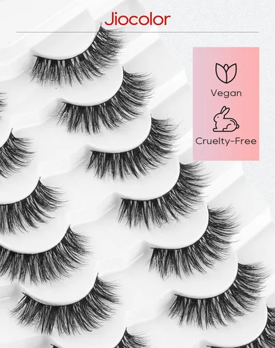 Miniatura 4 de Jiocolor Pestañas postizas de aspecto natural, pestañas cortas y esponjosas, aspecto natural, 0.55 pulgadas, pestañas postizas 3D de visón