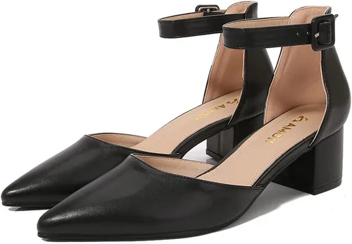 Miniatura 4 de Amoji Zapatos de vestir con tacón de bloque con punta puntiaguda de 2 pulgadas con correa de tobillo 412