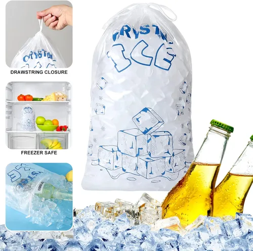 Miniatura 2 de Bolsas de hielo de 8 libras con cordón, 50 bolsas de hielo para máquina de hielo, bolsas de cubitos de hielo reutilizables de alta resistencia