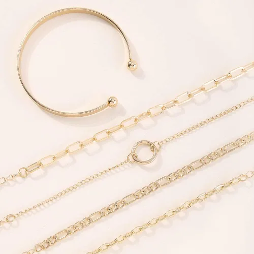 Miniatura 6 de Wiwpar 5 pulseras de eslabones de cadena para mujer, delicada pulsera cubana con clip para mujeres y niñas, aleación