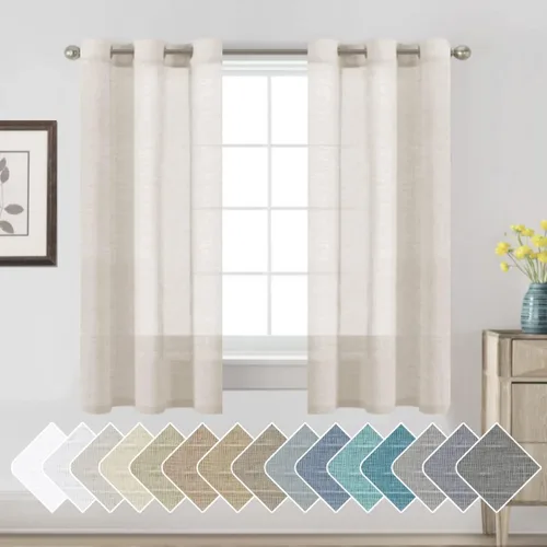 Miniatura 98 de H.VERSAILTEX Cortinas de 96 pulgadas de largo, cortinas de lino/cortinas transparentes de mezcla de lino natural/paneles/cortinas para sala