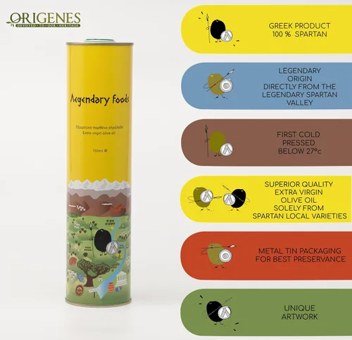 Miniatura 3 de Lata de aceite de oliva virgen extra, gran sabor prensado en frío, sabor afrutado, aceite de oliva rico en polifenoles de la tierra de Esparta lata