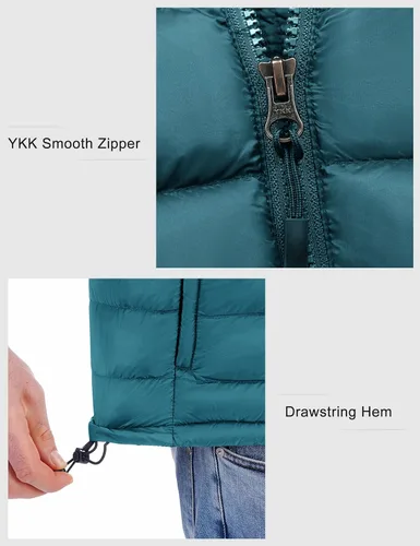 Miniatura 20 de Bakery Chaleco de plumón ligero plegable para hombre, chaleco acolchado con cuello alto, chaleco con cremallera, chaqueta sin mangas