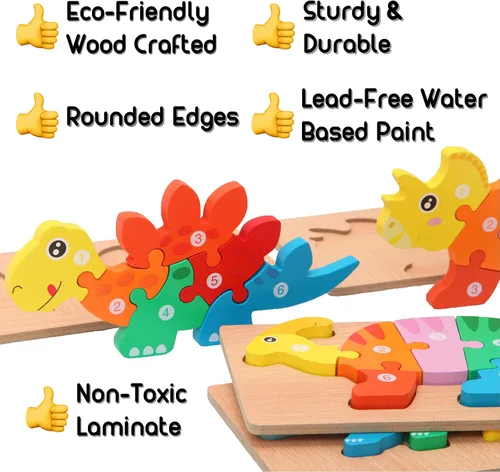 Miniatura 3 de MONTESSORI MAMA Rompecabezas para Niños Pequeños de 3-5 Años Rompecabezas de Dinosaurio Paquete de 5, Juguetes Montessori para Niños de 3 Años