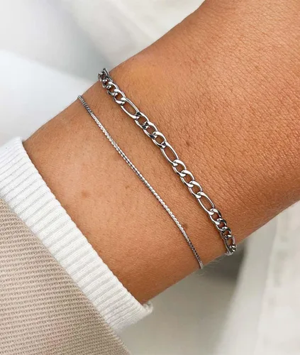 Miniatura 3 de Honsny 6 pulseras de acero inoxidable para mujeres y hombres, chapado en oro de 14 quilates, cadena de clip de eslabones cubanos delicados