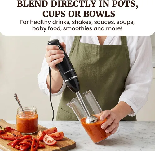 Miniatura 4 de Elite Gourmet EHB1015 - Batidora de mano de inmersión 500 vatios, 2 velocidades de mezclado con cuchillas de acero inoxidable, varilla desmontable