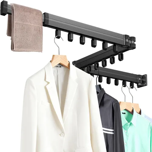 KAXIWEI Estante de secado de ropa, estante de secado de ropa montado en la pared, estante de secado de ropa retráctil plegable plegable de 3