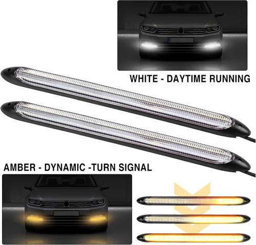 Miniatura 3 de AUTOXBERT Tira de luz LED de circulación diurna para automóvil, 2 luces de señal de giro DRL para parachoques delantero de automóvil, 13.6 pulgadas