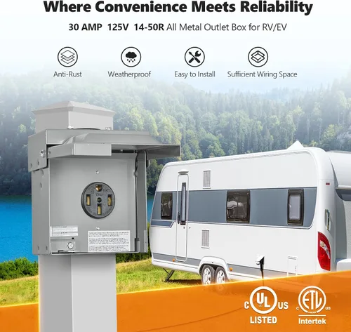 Miniatura 2 de SURAIELEC Caja de Salida para RV de 50 Amperios, Salida Eléctrica para RV Cerrada con Cerradura, NEMA 14-50R 125V/250V, Caja de Alimentación