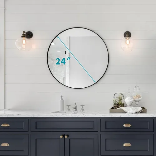 Miniatura 6 de Fabuday Espejo redondo negro para pared de 24 pulgadas, espejo circular para baño, entrada, sala de estar, pasillo, decoración de tocador, espejo