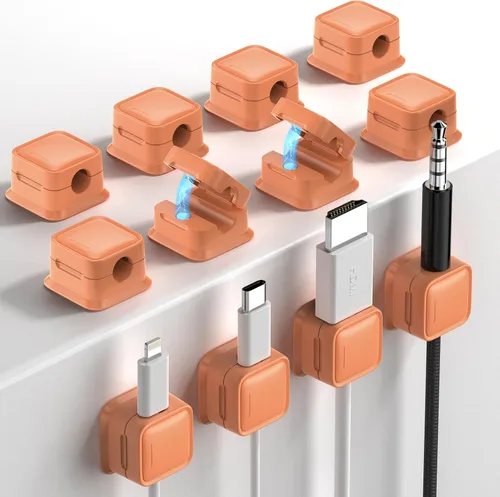 Miniatura 9 de Paquete de 8 Organizadores de Cables con Soporte, Costop Fuerte Adhesivo Magnético para Gestión de Cables de Escritorio, Fácil de Abrir, Organiza