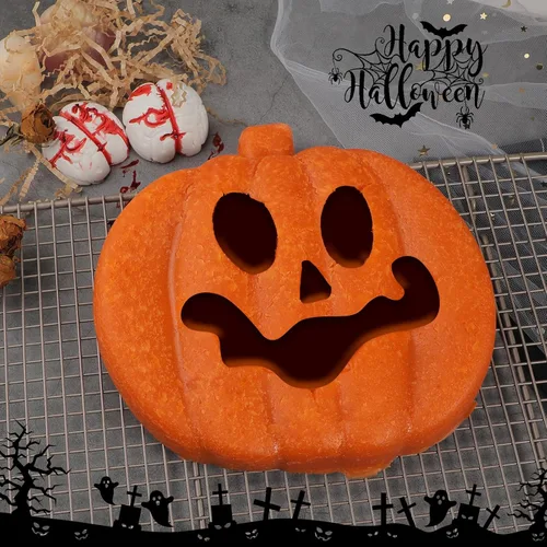 Miniatura 6 de Webake Molde para Pastel de Calabaza de 8 Pulgadas de Silicona Molde Jack-O-Lantern Molde para Pastel con Forma de Calabaza 3D Grande, Molde