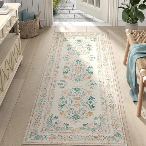 Miniatura 97 de Jinchan Fiora - Alfombra redonda de 8 pies, alfombras vintage con diseño floral envejecido, lavable a máquina, antideslizante, de pelo bajo, Azul