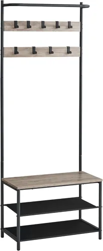 VASAGLE Árbol de pasillo con banco y almacenamiento de zapatos, banco de entrada con perchero y zapatero, 9 ganchos móviles, barra superior,