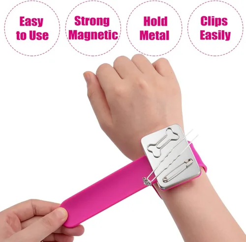 Miniatura 6 de 2 piezas de alfiler magnético para costura, soporte magnético para acolchar, pasadores de costura, pinzas para el cabello con bolsa de franela, Rosa