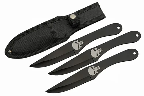 SZCO Supplies Juego de cuchillos de lanzamiento deportivo de 8.5" con estampado de calavera de 3 piezas con funda de nailon, negro (211563)