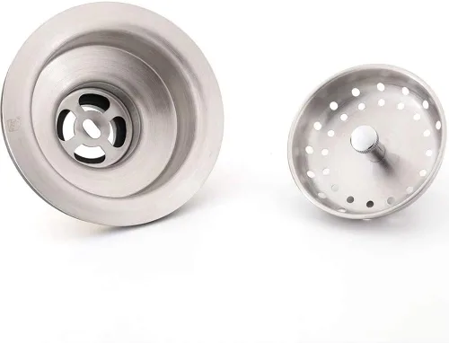 Miniatura 4 de KONE Conjunto de drenaje de fregadero de cocina de 3-1/2 pulgadas con cesta colador/tapón de drenaje, kit de drenaje de fregadero de acero Plateado