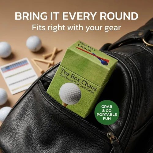 Miniatura 4 de Tee Box Chaos Juego de cartas de golf, 18 hoyos de diversión, tarjetas de golf impermeables para golfistas, regalos de golf para hombres, accesorios