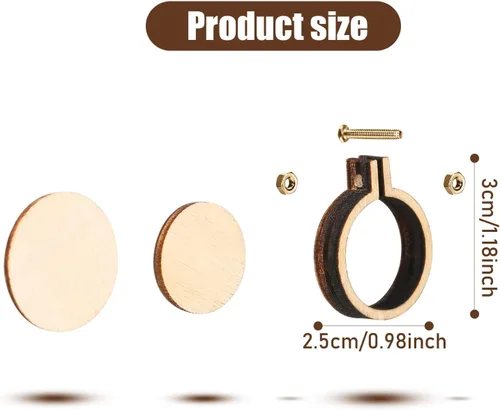 Miniatura 2 de Jetec 20 mini aros de bordado de 1 pulgada de madera, pequeños aros de bordado, círculo ajustable, anillo de punto de cruz, a granel para adornos