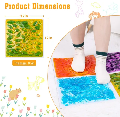 Miniatura 4 de Azulejos sensoriales para piso, juego de 4 alfombrillas texturizadas para jugar, almohadillas de 12 x 12 pulgadas para niños, azulejos decorativos