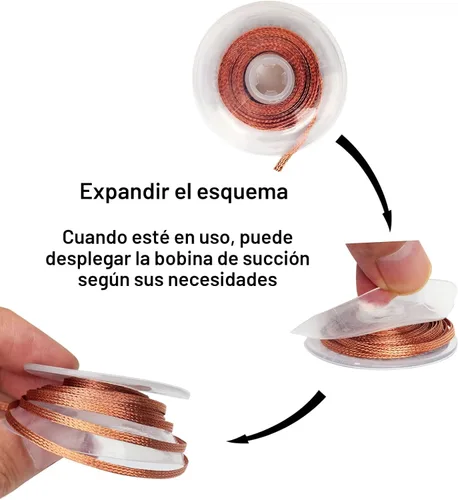Miniatura 7 de trenza de mecha de soldadura, 10 pies de longitud, herramienta de eliminación de trenza de mecha de desoldadura, 1 pieza sin limpiar, rollo