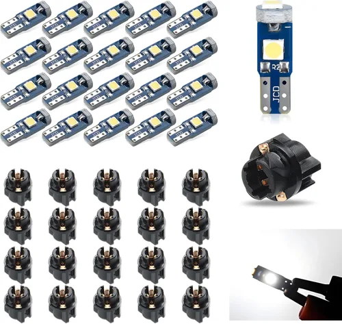Miniatura 7 de Paquete de 20 luces LED T5 para tablero de automóvil, bombilla de luz 3030-3SMD de repuesto con enchufe de bloqueo giratorio, bombilla LED