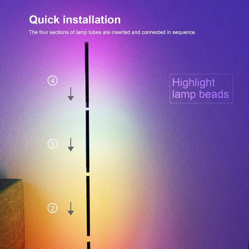 Miniatura 7 de Lámpara de pie de esquina Pirvlin, lámpara de pie LED RGB inteligente de 152 cm con aplicación y control remoto, LED de alta luminosidad, 16