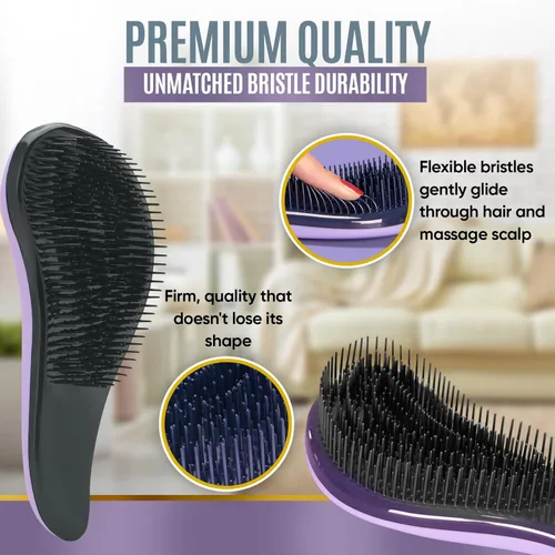 Miniatura 4 de Cepillo desenredante para cabello para niños y adultos, cepillo húmedo suave con cerdas suaves y flexibles, cepillo de peinado morado para cabello