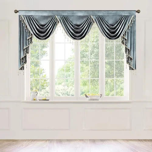 Miniatura 70 de VOGOL Cenefa de cortinas de terciopelo grueso para dormitorio, cenefas de cascada de lujo con aislamiento térmico dorado para sala de estar formal