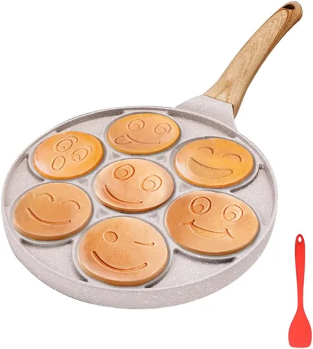 Molde de inducción para panqueques para niños, molde para panqueques, mini panqueques, antiadherente, 7 agujeros, cara sonriente, molde para Blanco
