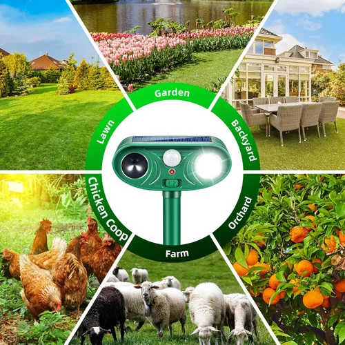 Miniatura 8 de Repelente solar ultrasónico de animales para exteriores, dispositivo disuasorio de gatos y repelente de ciervos, disuasorio de control de conejo