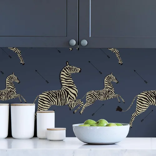 Miniatura 3 de Scalamandre SCS3870 Denim Zebra Safari - Papel tapiz autoadhesivo, color azul
