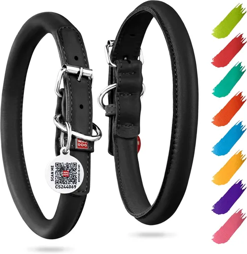WAUDOG Collar de cuero enrollado ultrasuave, acolchado suave para perros pequeños, medianos y grandes, collar de cachorro para perros machos y