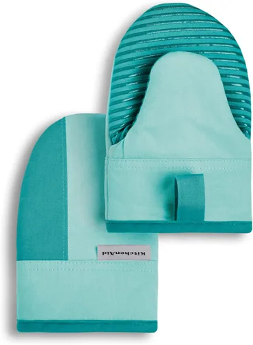 KitchenAid Beacon - Juego de mini guantes de horno antideslizantes de dos tonos, color cielo aguamarina, 5.5 x 8 pulgadas, 2 piezas Aqua Sky