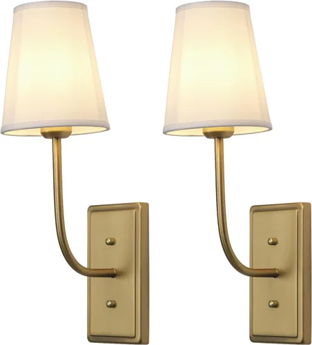 Miniatura 12 de Aplique de pared de latón de granja, 1 luz, pantalla de tela de lino, lámpara de pared interior con cable para dormitorio, sala de estar, tocador