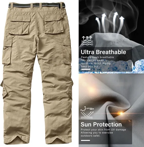 Miniatura 5 de linlon Pantalones cargo de senderismo ligeros de secado rápido para hombre con 8 bolsillos